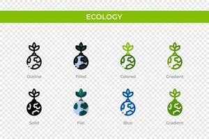 Ökologie-Symbol in verschiedenen Stilen. Ökologie-Vektorsymbole in Umrissen, soliden, farbigen, gefüllten, Farbverläufen und flachen Stilen. Symbol, Logoabbildung. Vektor-Illustration vektor