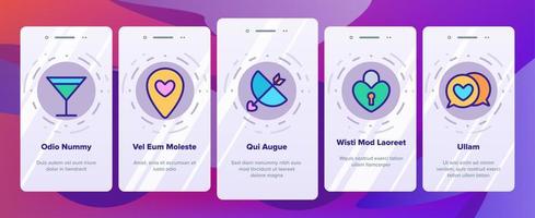 dating liebe onboarding icons set vektor