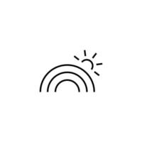 Vektorsymbol im flachen Stil. editierbarer Strich. perfekt für internetshops, seiten, artikel, bücher etc. liniensymbol der aufgehenden sonne über regenbogen vektor