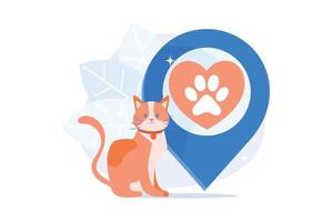 djurvänligt område. husdjur, kafé för kattälskare, plats för kattcentrum. husdjur tass siluett på rött hjärta tecken. djur hotell symbol. vektor illustration