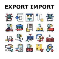 Ikonen der Export-Import-Logistik-Sammlung setzen Vektor