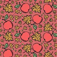 Nahtloses Herbstmuster mit Äpfeln und Blättern. rote Äpfel und Ahornblätter Hintergrund. Apfelmuster vektor