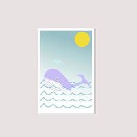 Reihe von Vektorgrafiken von Walen in einem sonnigen Ozean. Walkunstbild. abstraktes Design für Druck, Cover, Tapete, Vektorillustration. vektor