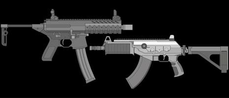 Satz Schusswaffenvektorstil, Schießpistole, Waffenillustration, Vektorlinie, Waffenillustration, moderne Waffe, militärisches Konzept, Pistole für das Training vektor