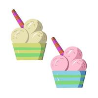 Eine Reihe süßer kalter Desserts, Früchte und Vanilleeis in verschiedenen Gläsern mit einem Zuckerstab, Cartoon-Vektorillustration auf weißem Hintergrund vektor