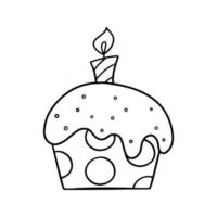 monochromes Bild. ein festlicher Muffin mit einer Kerze. Köstlicher Cupcake mit Zuckerkrümeln, Vektorillustration im Cartoon-Stil auf weißem Hintergrund vektor