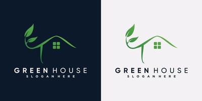 Logo-Designvorlage für grünes Haus mit Blattelement und kreativem Konzept vektor