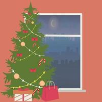 weihnachtsgrüner baum, geschenke, glück. urlaub.vektorillustration. vektor