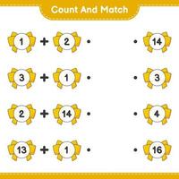 Zähle und kombiniere, zähle die Anzahl der Bänder und vergleiche sie mit den richtigen Zahlen. pädagogisches kinderspiel, druckbares arbeitsblatt, vektorillustration vektor