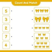 räkna och matcha, räkna antalet band och matcha med rätt siffror. pedagogiskt barnspel, utskrivbart kalkylblad, vektorillustration vektor