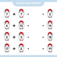 räkna och matcha, räkna antalet presentförpackningar och matcha med rätt siffror. pedagogiskt barnspel, utskrivbart kalkylblad, vektorillustration vektor