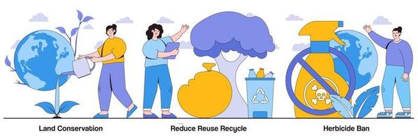 Landschutz, Reduzierung der Wiederverwendung, Recycling und Verbot von Herbiziden mit illustrierter Packung vektor