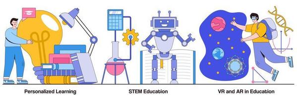 personligt lärande, stamutbildning, vr och ar in education illustrerad pack vektor