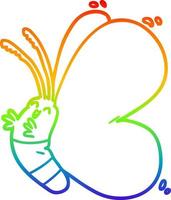 Regenbogen-Gradientenlinie, die lustigen Cartoon-Schmetterling zeichnet vektor