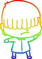 regnbågsgradient linjeteckning tecknad pojke med ostädat hår vektor