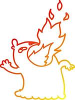 warme Gradientenlinie Zeichnung Cartoon Feuer spuckender Geist vektor