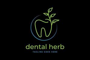 einfache minimalistische Dent-Zahn-Dental mit Blattpflanzenbaum-Logo-Design vektor