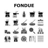 fondue matlagning läcker måltid ikoner set vektor