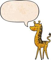 Cartoon-Giraffe und Sprechblase im Retro-Textur-Stil vektor