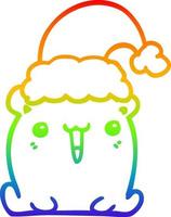 Regenbogen-Gradientenlinie zeichnet niedlichen Cartoon-Bären mit Weihnachtsmütze vektor