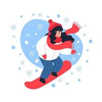 Frau Snowboarden im Winter, Vektorillustration vektor