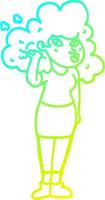 Kalte Gradientenlinie zeichnet Cartoon-Mädchen, das mit Haaren spielt vektor