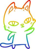 Regenbogen-Gradientenlinie Zeichnung Cartoon-Katze starrt vektor