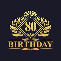 80 Jahre Geburtstagslogo, luxuriöse goldene 80. Geburtstagsfeier.