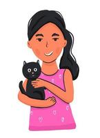 flicka med svart katt vektor
