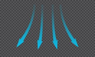 Luftzug. blaue Pfeile zeigen die Richtung der Luftbewegung an. Windrichtungspfeile. blauer kalter frischer Strom aus der Klimaanlage. vektorillustration lokalisiert auf hintergrund vektor
