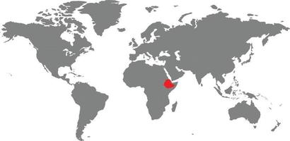Äthiopien-Karte auf der Weltkarte vektor