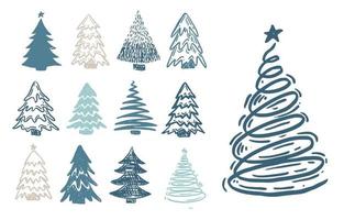 Weihnachtsbaum-Set, handgezeichnete Illustrationen.