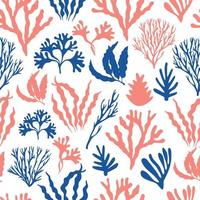 Nahtloses Muster mit Meerespflanzen, Blättern und Algen. handgezeichnete meeresflora im aquarellstil. Vektor-Illustration. Oberflächengestaltung. vektor