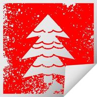 Distressed Square Peeling Aufkleber Symbol schneebedeckter Baum vektor