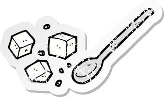 retro nödställda klistermärke av en tecknad sockerbitar och sked vektor