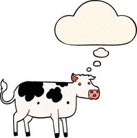 tecknad ko och tankebubbla i serietidningsstil vektor
