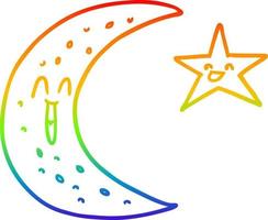 Regenbogen-Gradientenlinie, die fröhlichen Cartoon-Mond und Stern zeichnet vektor