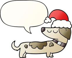 karikaturhund mit weihnachtsmütze und sprechblase in glattem farbverlauf vektor