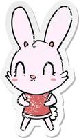 beunruhigter Aufkleber eines niedlichen Cartoon-Kaninchens im Kleid vektor