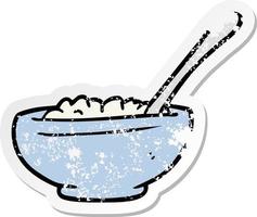 nödställda klistermärke av en tecknad skål med ris vektor