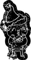 Cartoon verzweifelte Ikone eines lachenden Jungen mit Weihnachtsmütze vektor