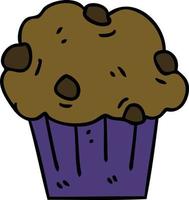schrulliger handgezeichneter Cartoon-Schokoladen-Muffin-Kuchen vektor