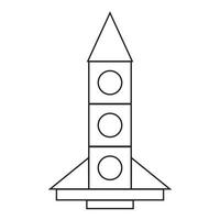 raket gjord av geometriska block, svart kontur, färgläggning, vektorillustration på en vit bakgrund vektor
