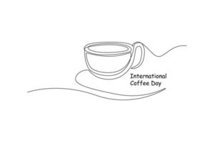 kontinuierliche einzeilige zeichnung einer tasse kaffee. geeignet für grußkarte. internationales kaffeetageskonzept. einzeiliges zeichnen design vektorgrafik illustration. vektor