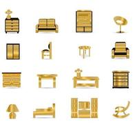 uppsättning guld möbler ikoner vektor