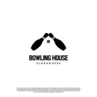 Bowling-Haus kreatives Mähdrescher-Logo-Design auf isoliertem Hintergrund vektor