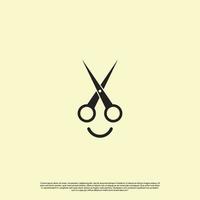 smile scissor logo design, sax med smile emoji logo designkoncept vektor