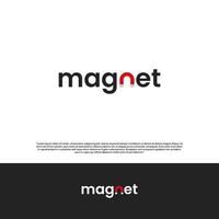 das Wort Magnet mit dem Magnetsymbol auf dem Buchstaben n. kreatives Logodesign vektor