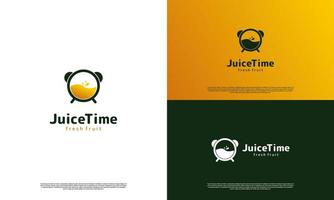 juice tid logotyp designikon, klocka med orange vatten logotyp design modernt koncept vektor