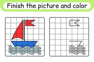 Vervollständigen Sie das Bild Schiff. Kopieren Sie das Bild und die Farbe. beende das Bild. Malbuch. pädagogisches Zeichenübungsspiel für Kinder vektor